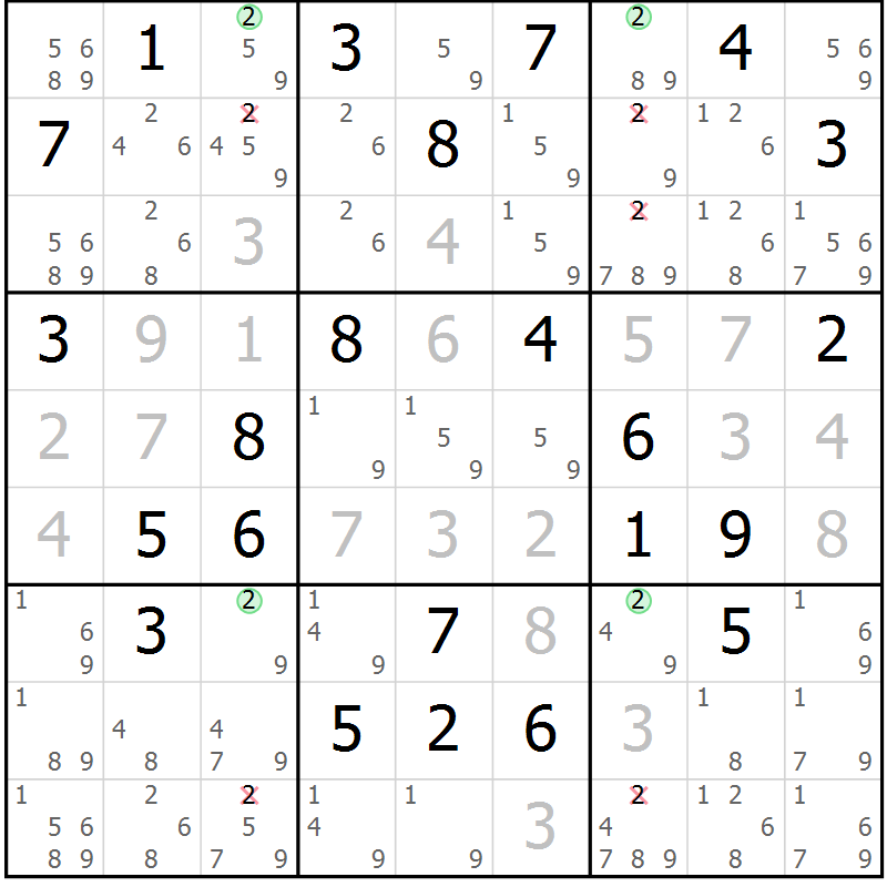 Position des candidats pour la solution de la Gr 66 page 69 du magazine de sudoku Virtuose n° 116