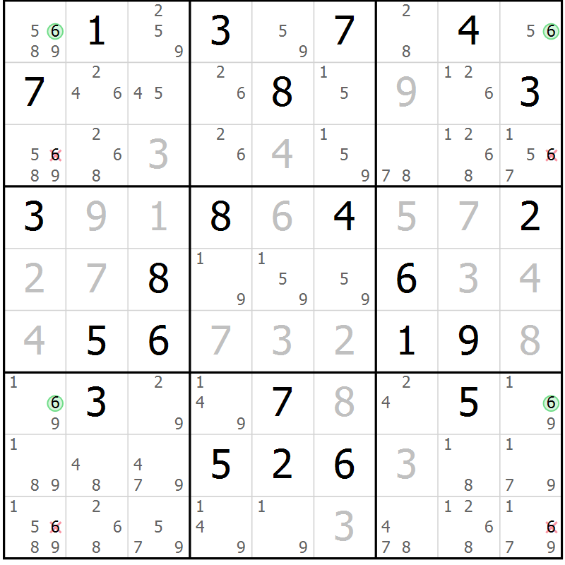 Position des candidats pour la solution de la Gr 66 page 69 du magazine de sudoku Virtuose n° 116