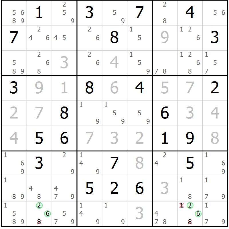 Position des candidats pour la solution de la Gr 66 page 69 du magazine de sudoku Virtuose n° 116
