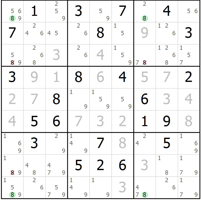 Position des candidats pour la solution de la Gr 66 page 69 du magazine de sudoku Virtuose n° 116