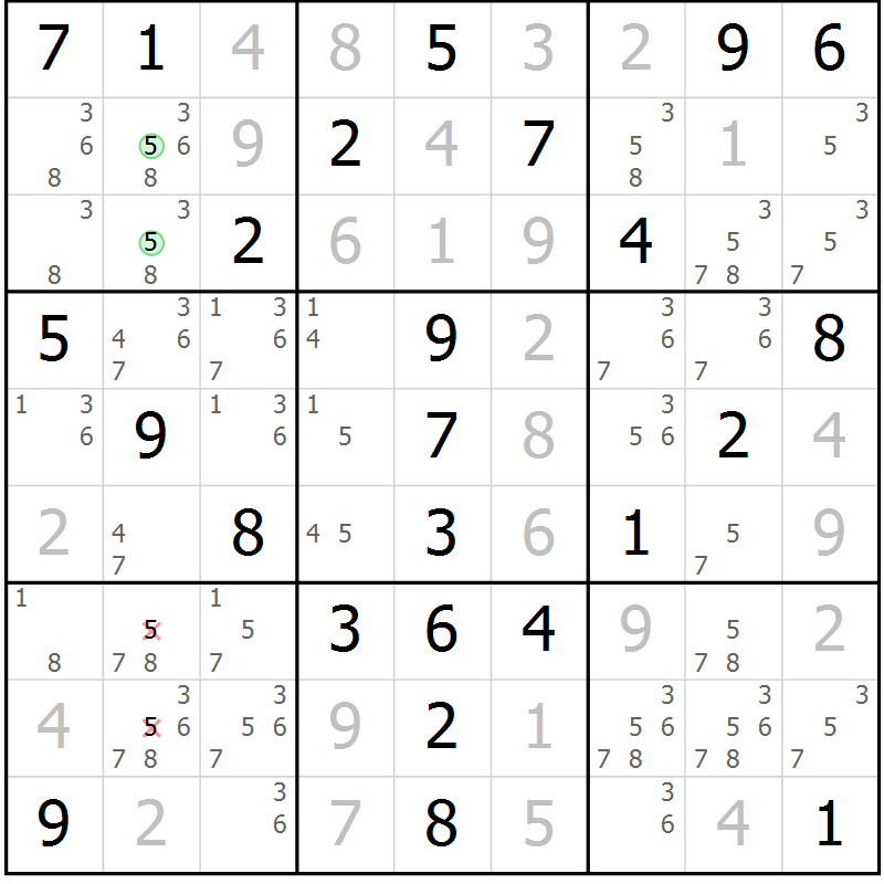 Position des candidats pour la solution de la Gr 67 page 70 du magazine de sudoku Virtuose n° 116