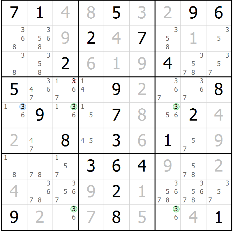Position des candidats pour la solution de la Gr 67 page 70 du magazine de sudoku Virtuose n° 116