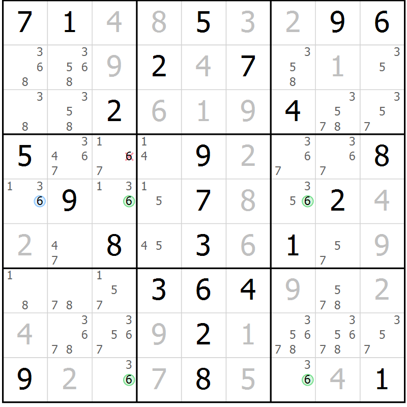 Position des candidats pour la solution de la Gr 67 page 70 du magazine de sudoku Virtuose n° 116