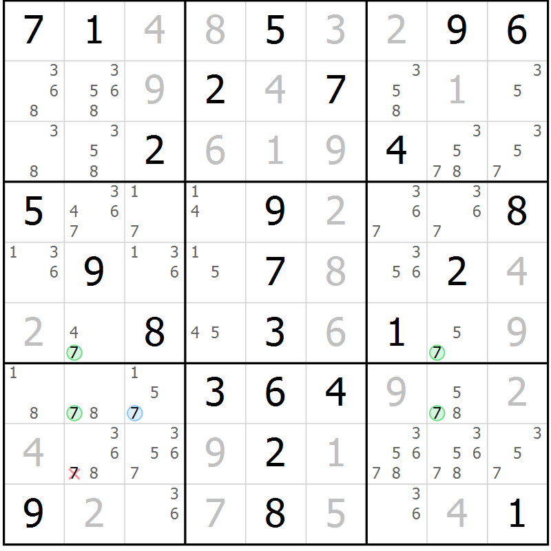 Position des candidats pour la solution de la Gr 67 page 70 du magazine de sudoku Virtuose n° 116