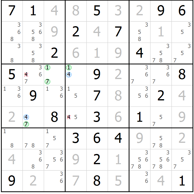 Position des candidats pour la solution de la Gr 67 page 70 du magazine de sudoku Virtuose n° 116