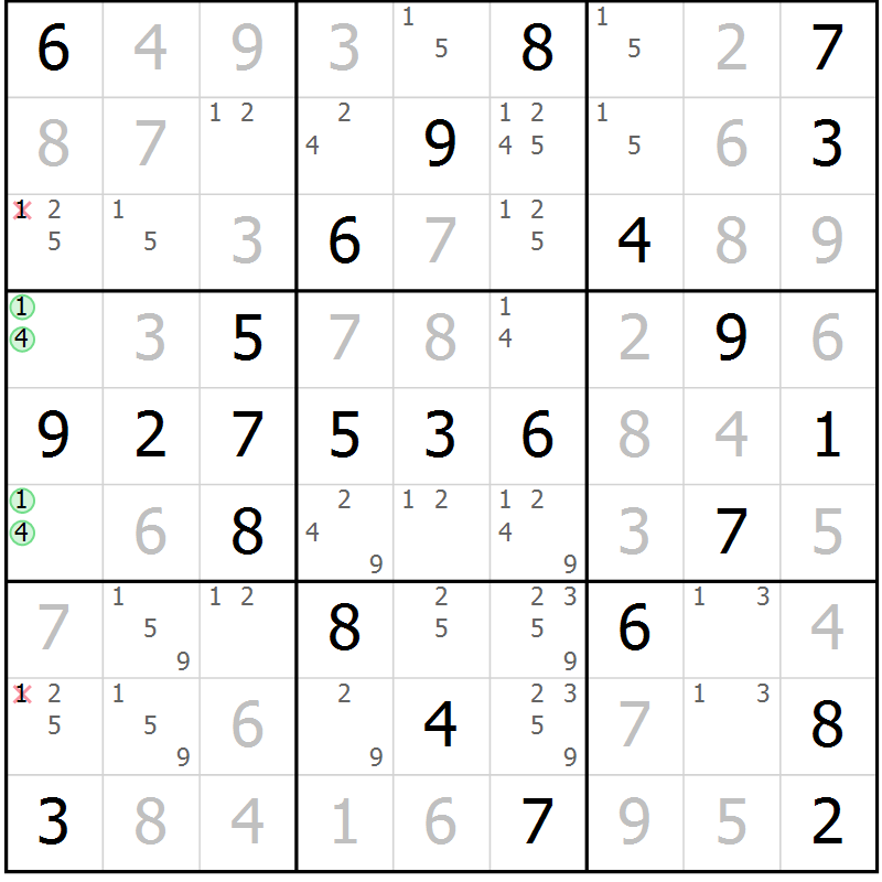 Position des candidats pour la solution de la Gr 68 page 71 du magazine de sudoku Virtuose n° 116
