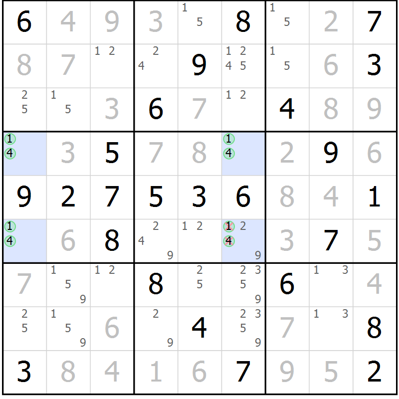 Position des candidats pour la solution de la Gr 68 page 71 du magazine de sudoku Virtuose n° 116