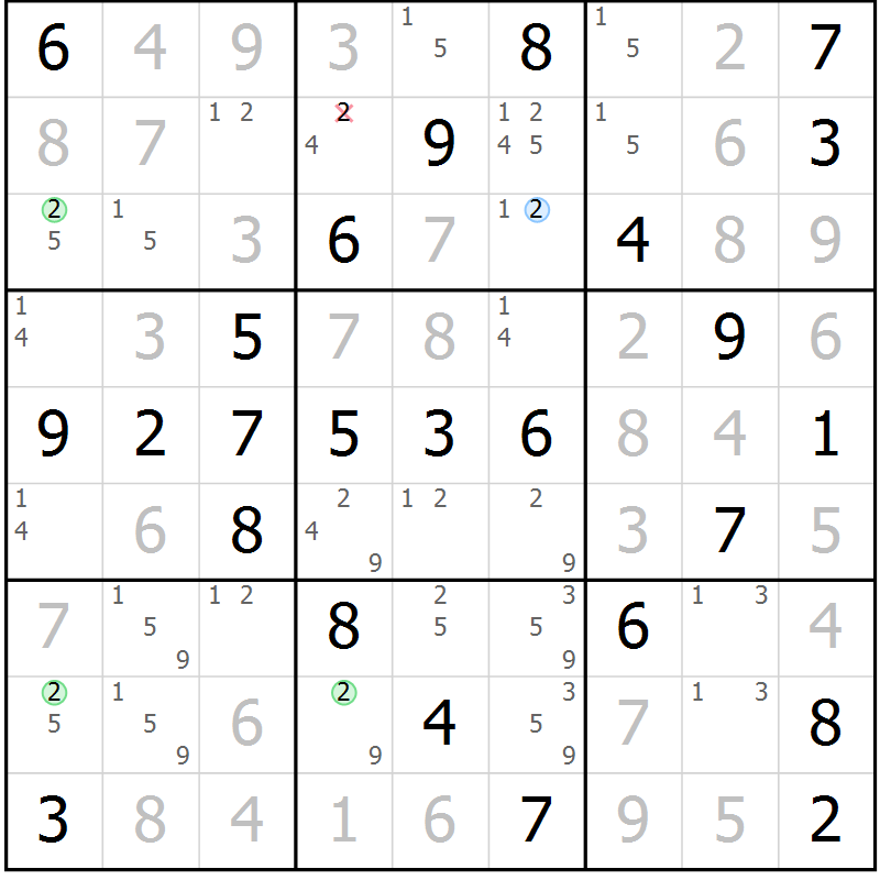 Position des candidats pour la solution de la Gr 68 page 71 du magazine de sudoku Virtuose n° 116