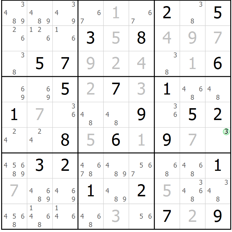 Position des candidats pour la solution de la Gr 69 page 72 du magazine de sudoku Virtuose n° 116