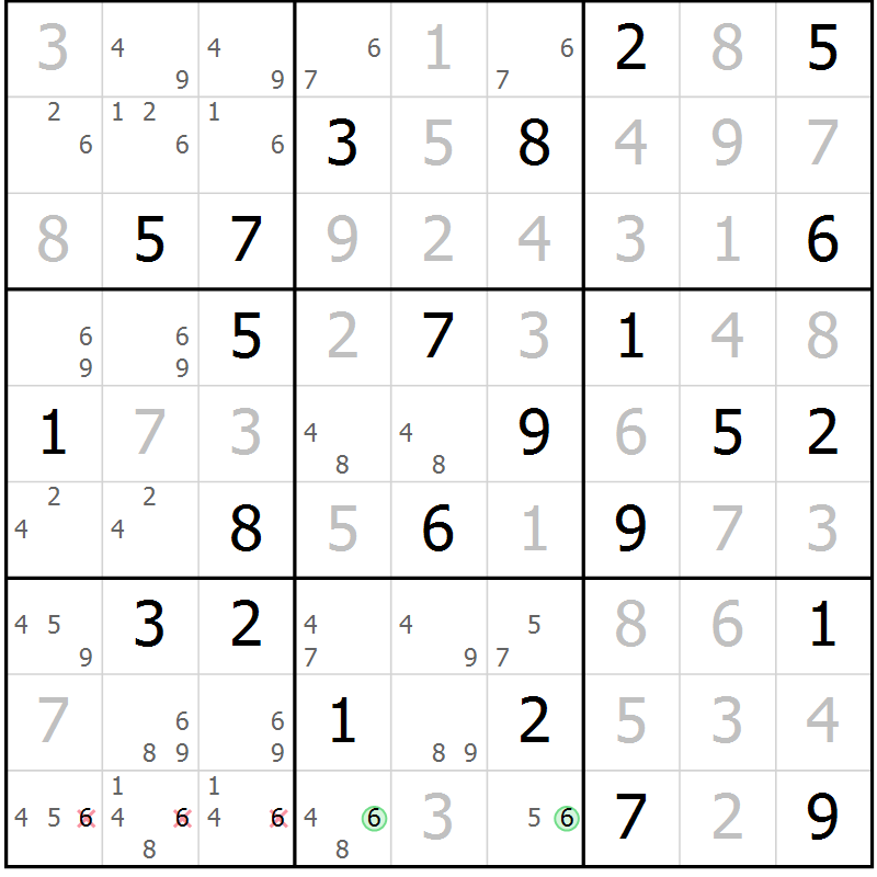 Position des candidats pour la solution de la Gr 69 page 72 du magazine de sudoku Virtuose n° 116
