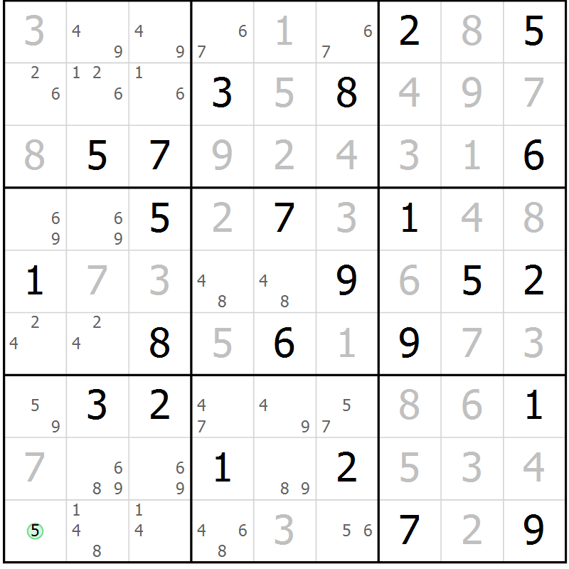 Position des candidats pour la solution de la Gr 69 page 72 du magazine de sudoku Virtuose n° 116