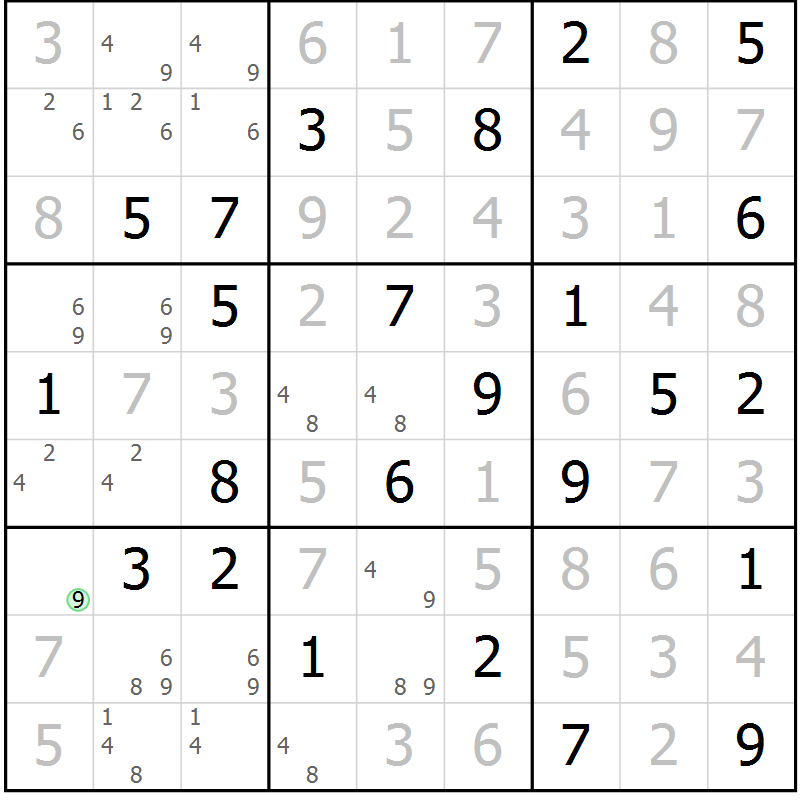 Position des candidats pour la solution de la Gr 69 page 72 du magazine de sudoku Virtuose n° 116