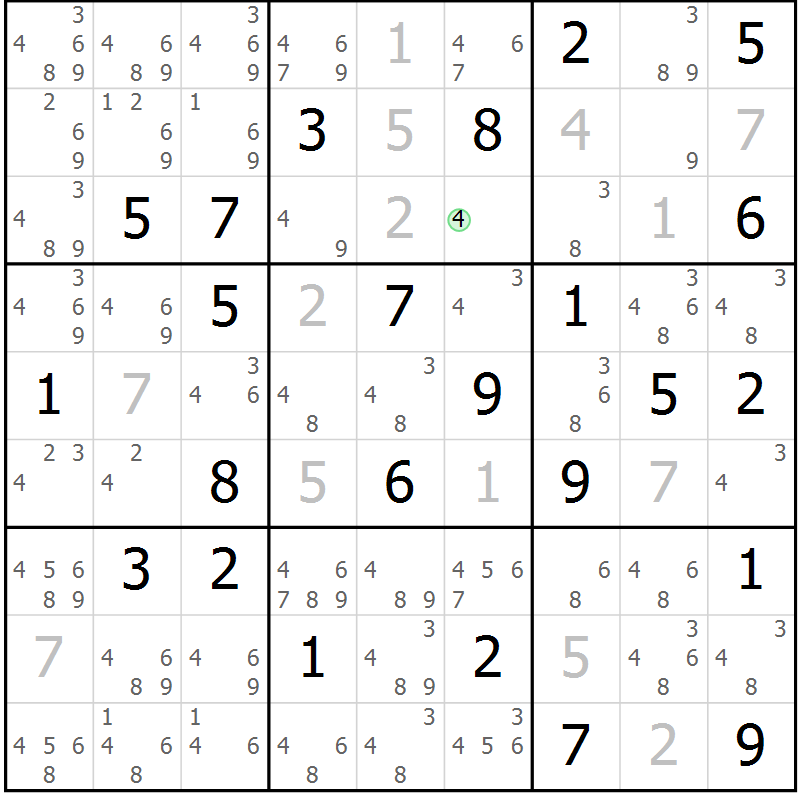 Position des candidats pour la solution de la Gr 69 page 72 du magazine de sudoku Virtuose n° 116