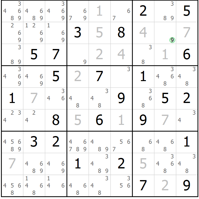 Position des candidats pour la solution de la Gr 69 page 72 du magazine de sudoku Virtuose n° 116