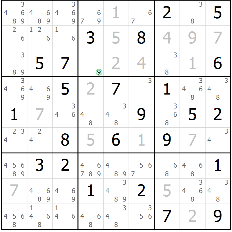 Position des candidats pour la solution de la Gr 69 page 72 du magazine de sudoku Virtuose n° 116