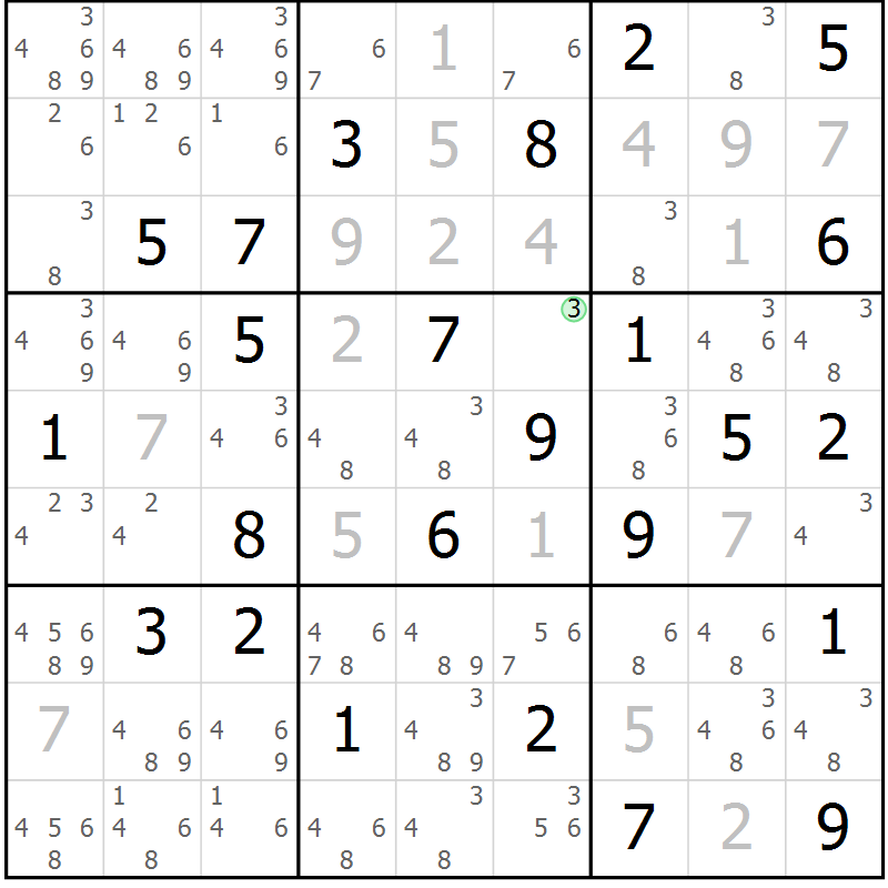 Position des candidats pour la solution de la Gr 69 page 72 du magazine de sudoku Virtuose n° 116