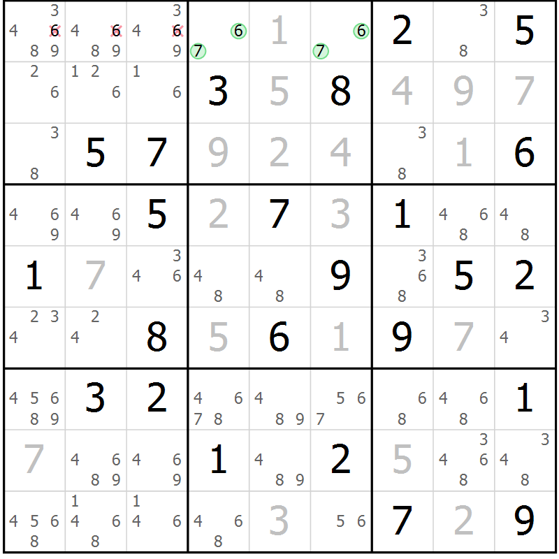 Position des candidats pour la solution de la Gr 69 page 72 du magazine de sudoku Virtuose n° 116