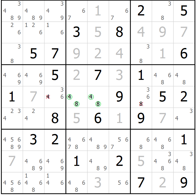 Position des candidats pour la solution de la Gr 69 page 72 du magazine de sudoku Virtuose n° 116