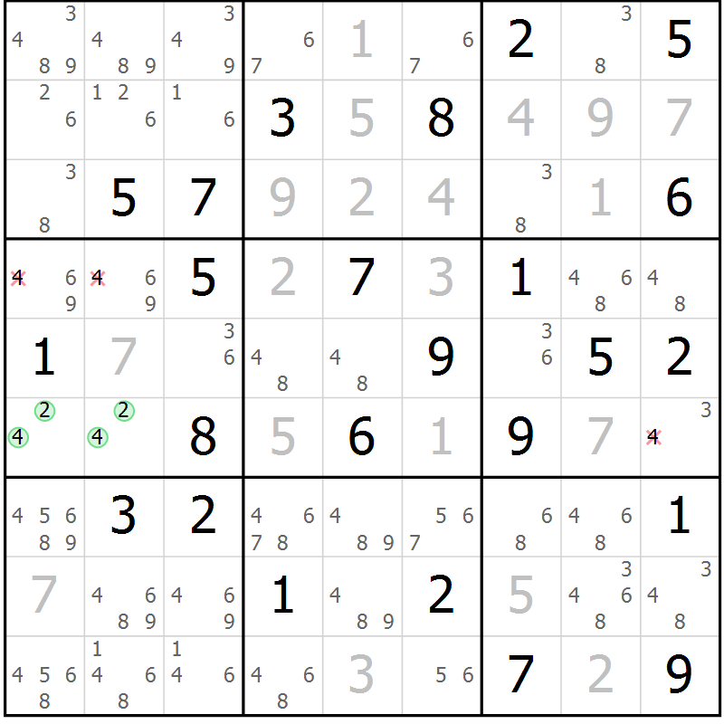 Position des candidats pour la solution de la Gr 69 page 72 du magazine de sudoku Virtuose n° 116