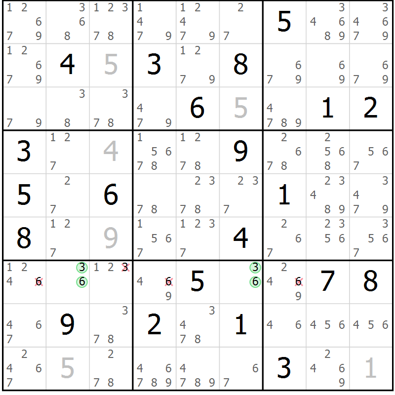 Position des candidats pour la solution de la Gr 7 page 10 du magazine de sudoku Virtuose n° 116