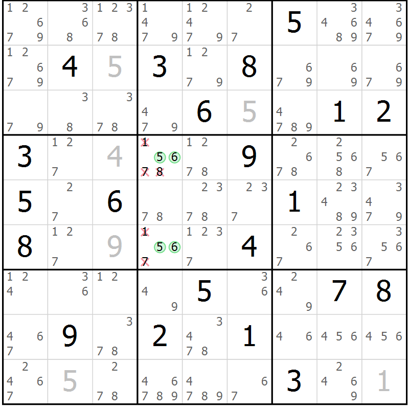 Position des candidats pour la solution de la Gr 7 page 10 du magazine de sudoku Virtuose n° 116