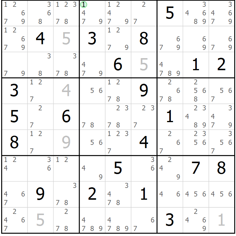 Position des candidats pour la solution de la Gr 7 page 10 du magazine de sudoku Virtuose n° 116
