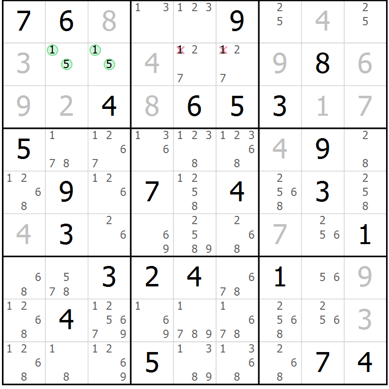 Position des candidats pour la solution de la Gr 70 page 73 du magazine de sudoku Virtuose n° 116