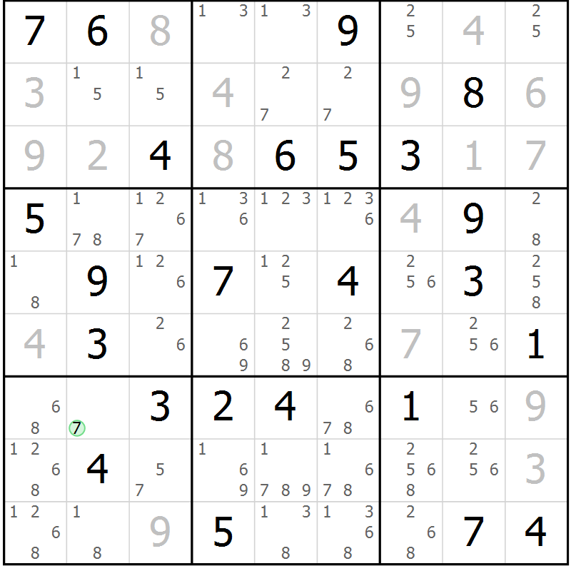 Position des candidats pour la solution de la Gr 70 page 73 du magazine de sudoku Virtuose n° 116