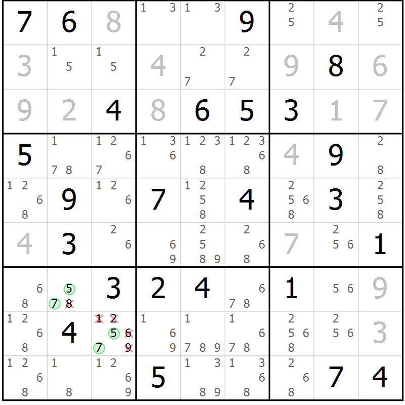 Position des candidats pour la solution de la Gr 70 page 73 du magazine de sudoku Virtuose n° 116