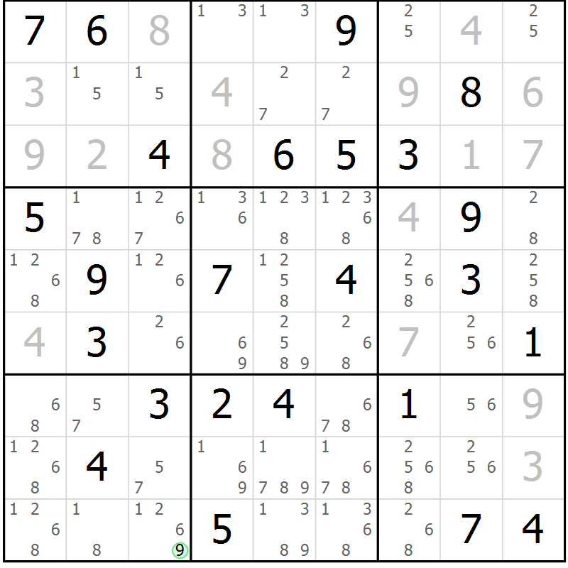 Position des candidats pour la solution de la Gr 70 page 73 du magazine de sudoku Virtuose n° 116