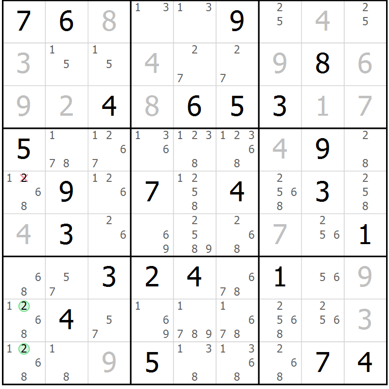 Position des candidats pour la solution de la Gr 70 page 73 du magazine de sudoku Virtuose n° 116