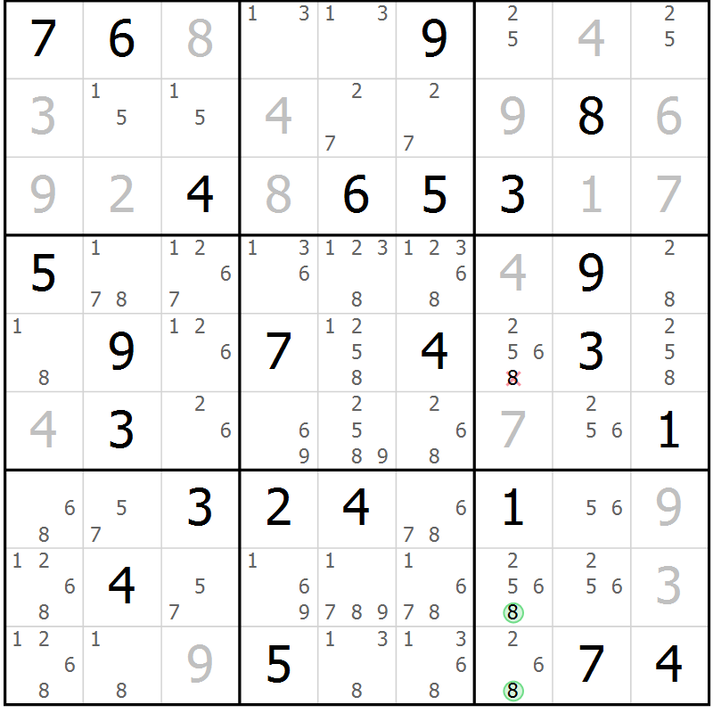Position des candidats pour la solution de la Gr 70 page 73 du magazine de sudoku Virtuose n° 116
