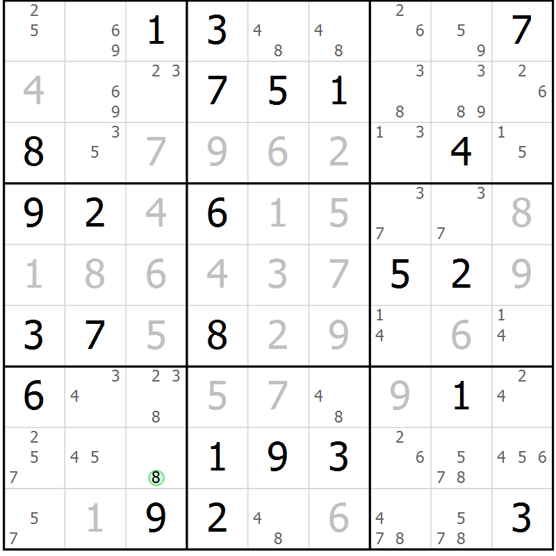 Position des candidats pour la solution de la Gr 71 page 74 du magazine de sudoku Virtuose n° 116