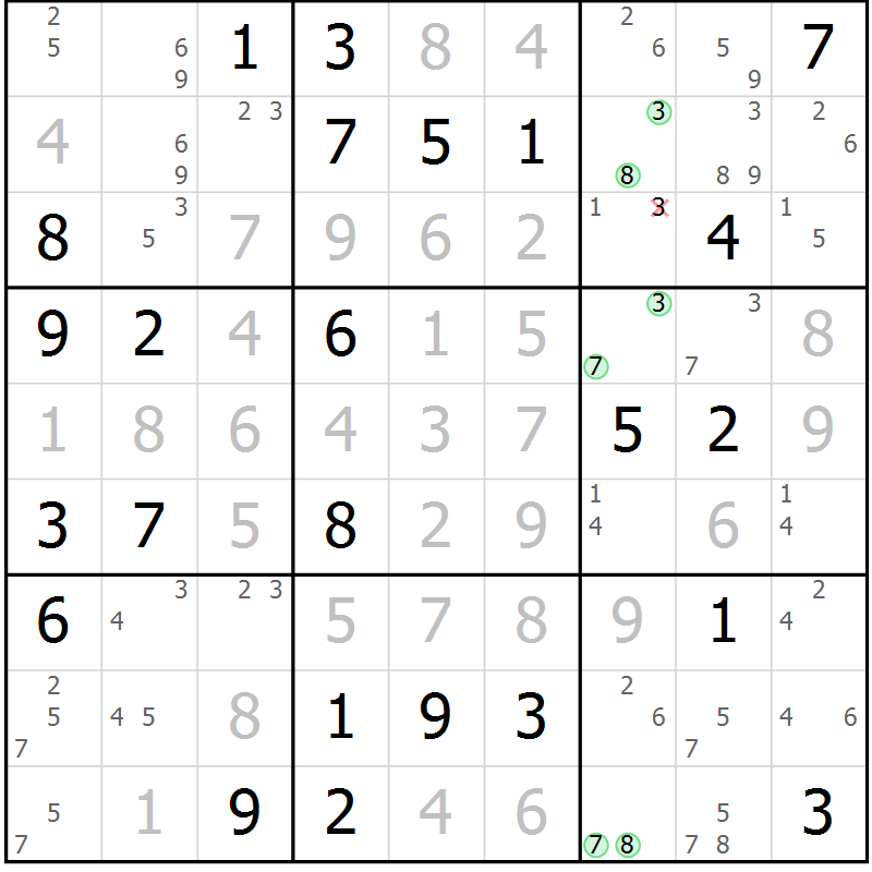 Position des candidats pour la solution de la Gr 71 page 74 du magazine de sudoku Virtuose n° 116