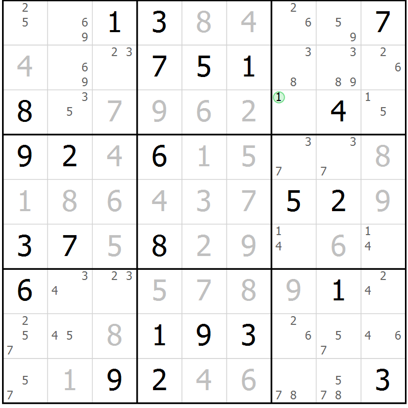 Position des candidats pour la solution de la Gr 71 page 74 du magazine de sudoku Virtuose n° 116