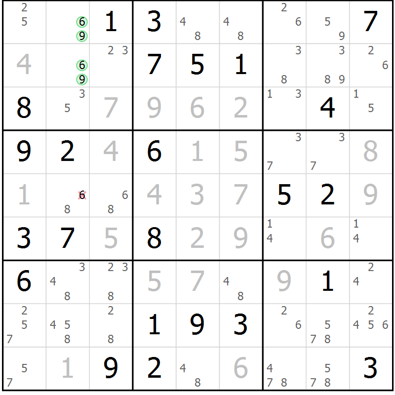Position des candidats pour la solution de la Gr 71 page 74 du magazine de sudoku Virtuose n° 116