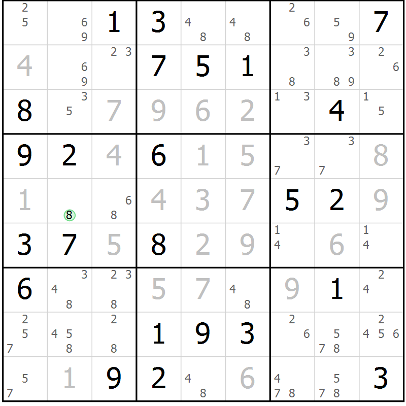 Position des candidats pour la solution de la Gr 71 page 74 du magazine de sudoku Virtuose n° 116