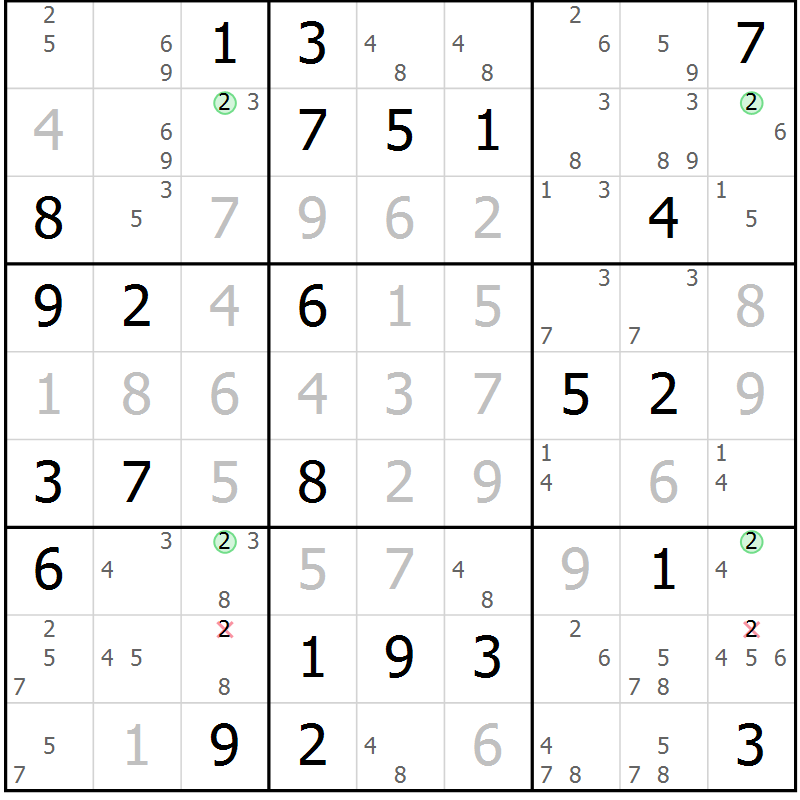 Position des candidats pour la solution de la Gr 71 page 74 du magazine de sudoku Virtuose n° 116