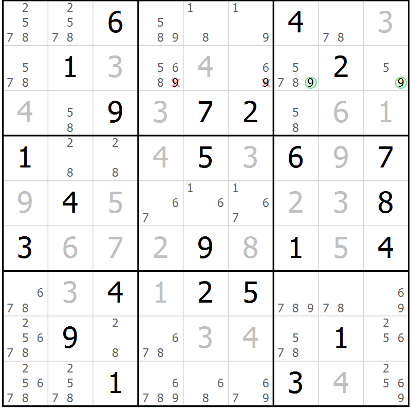 Position des candidats pour la solution de la Gr 72 page 75 du magazine de sudoku Virtuose n° 116