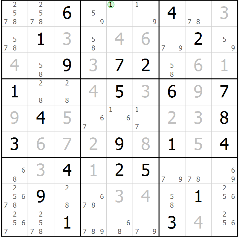 Position des candidats pour la solution de la Gr 72 page 75 du magazine de sudoku Virtuose n° 116