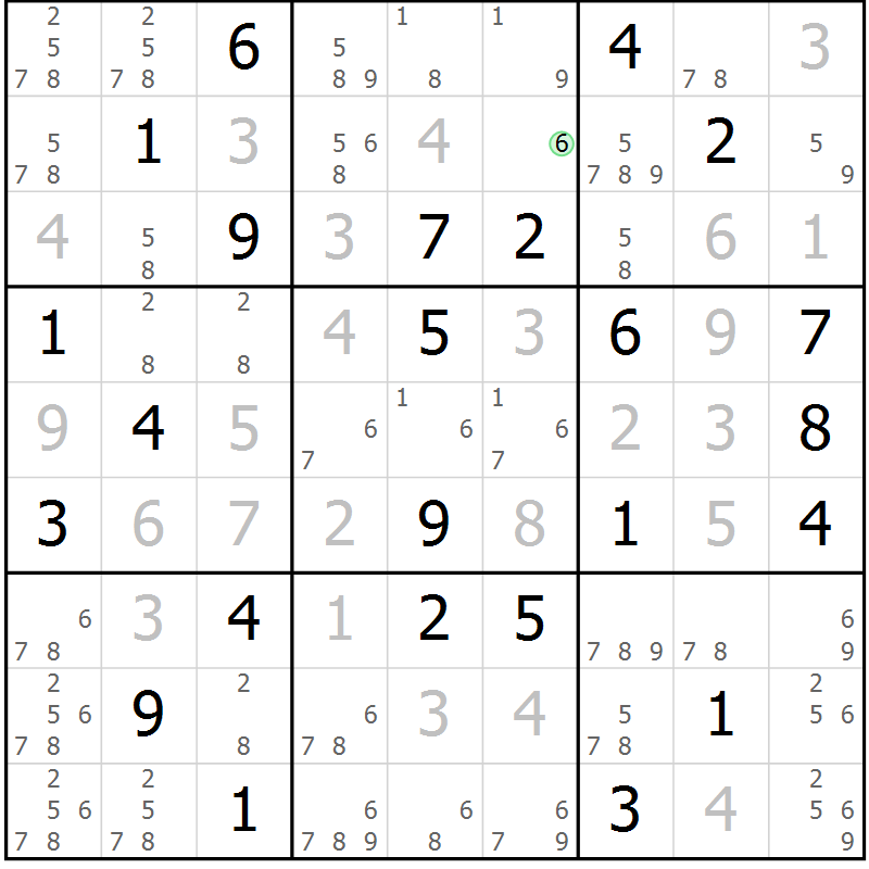 Position des candidats pour la solution de la Gr 72 page 75 du magazine de sudoku Virtuose n° 116