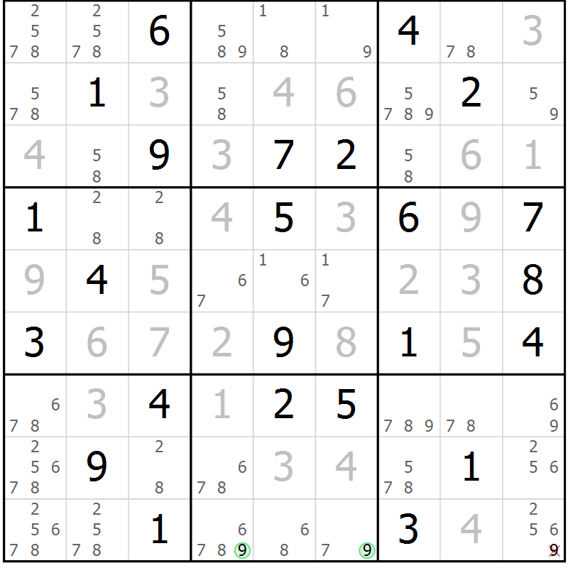 Position des candidats pour la solution de la Gr 72 page 75 du magazine de sudoku Virtuose n° 116