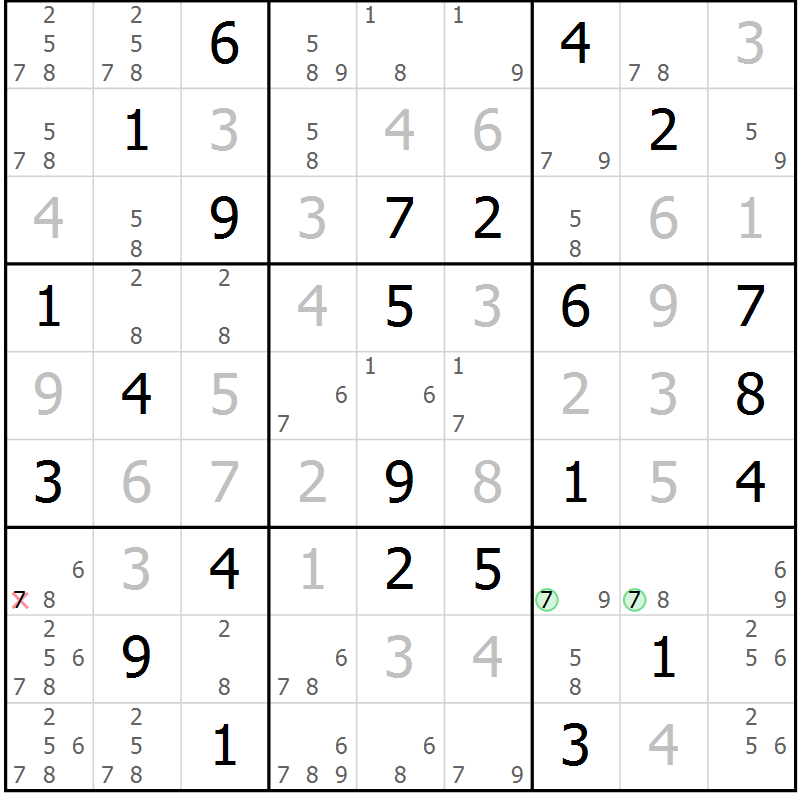 Position des candidats pour la solution de la Gr 72 page 75 du magazine de sudoku Virtuose n° 116