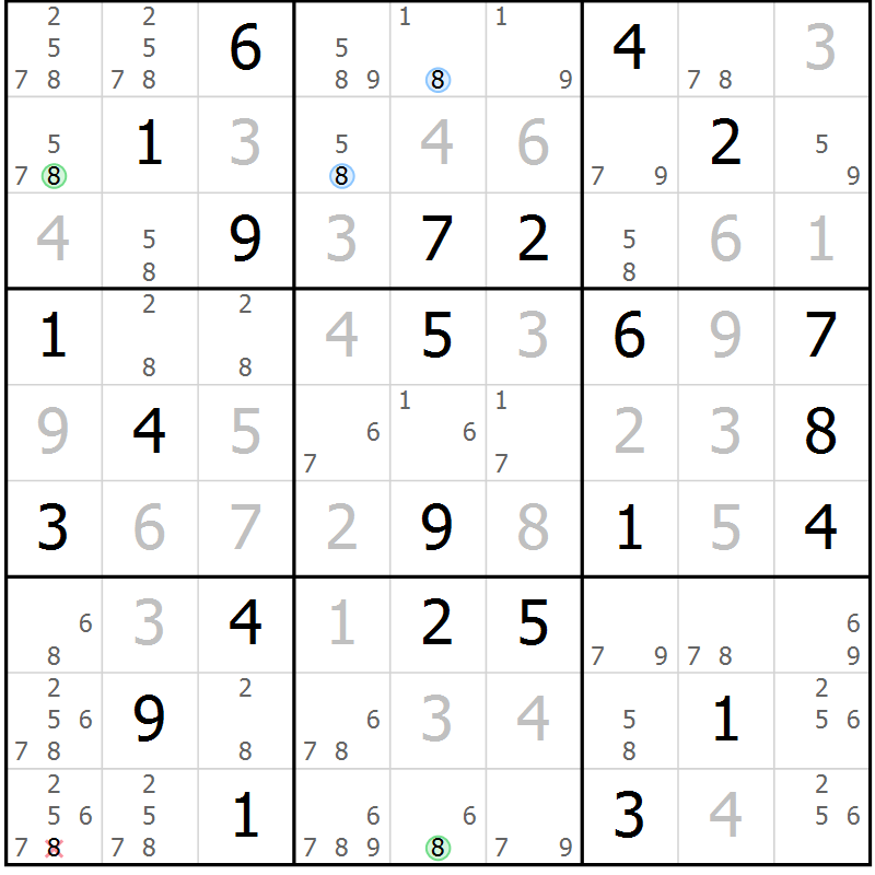 Position des candidats pour la solution de la Gr 72 page 75 du magazine de sudoku Virtuose n° 116