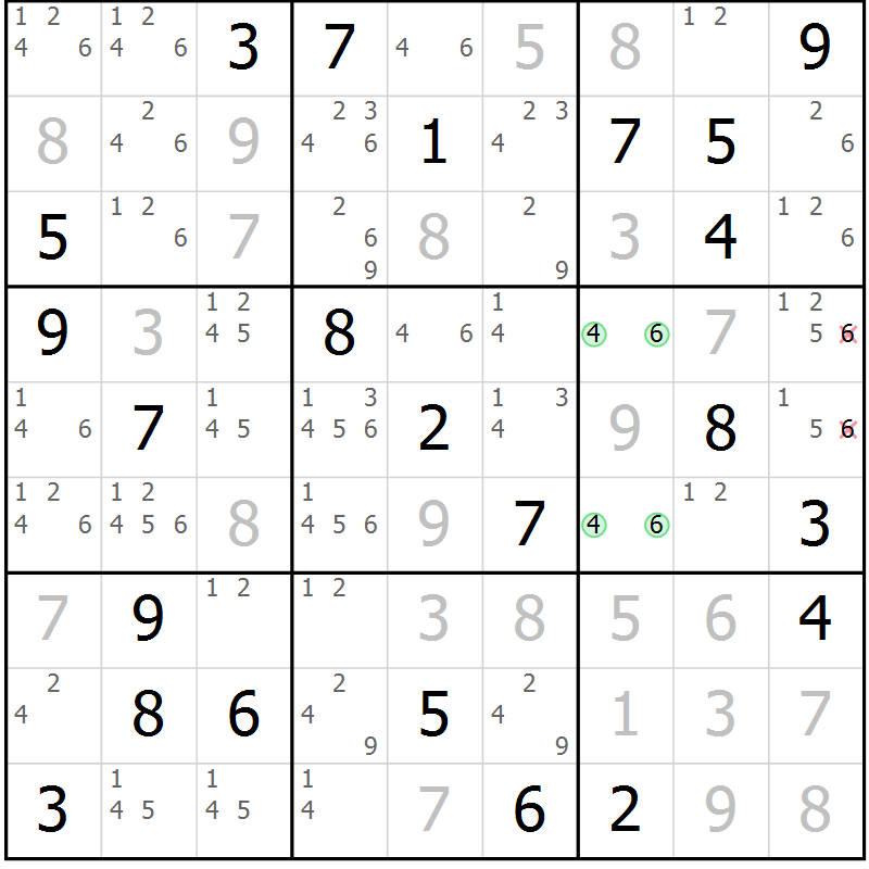 Position des candidats pour la solution de la Gr 73 page 76 du magazine de sudoku Virtuose n° 116