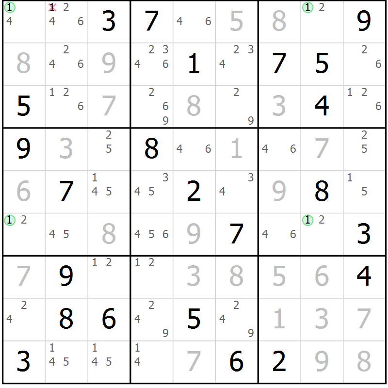 Position des candidats pour la solution de la Gr 73 page 76 du magazine de sudoku Virtuose n° 116