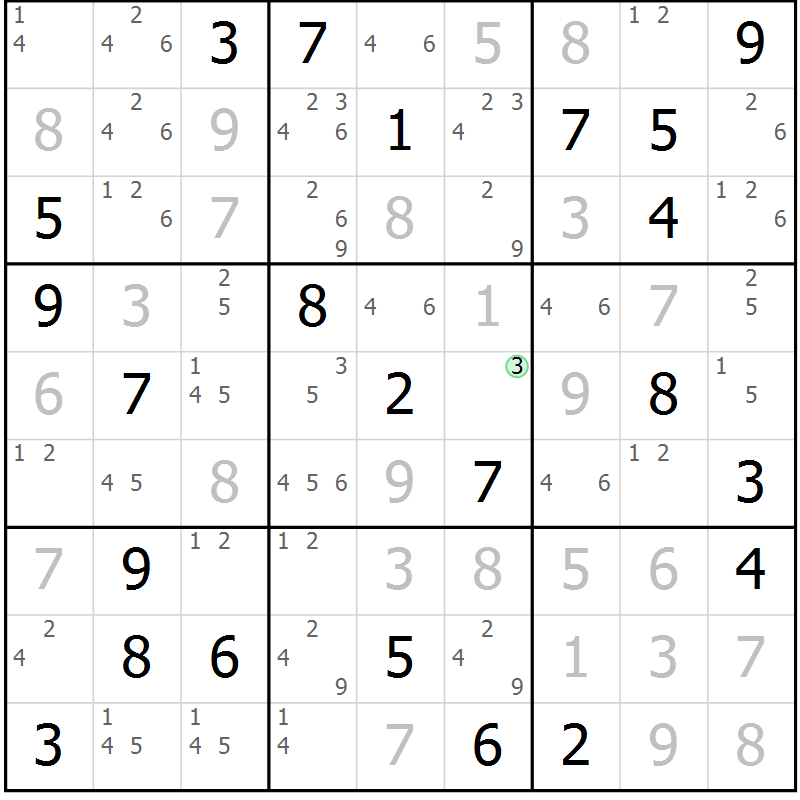Position des candidats pour la solution de la Gr 73 page 76 du magazine de sudoku Virtuose n° 116