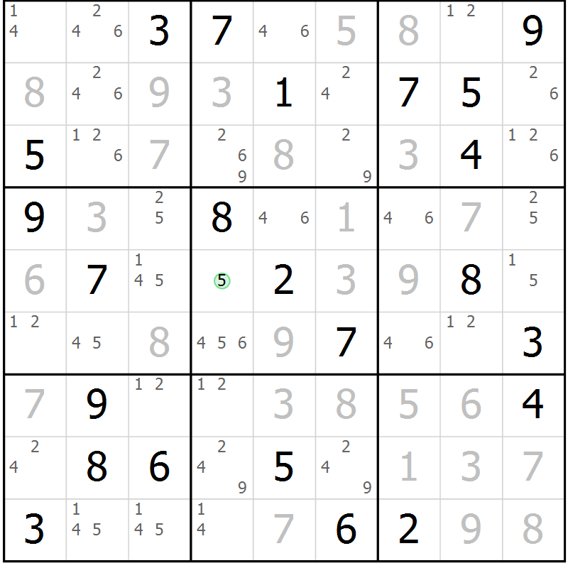 Position des candidats pour la solution de la Gr 73 page 76 du magazine de sudoku Virtuose n° 116