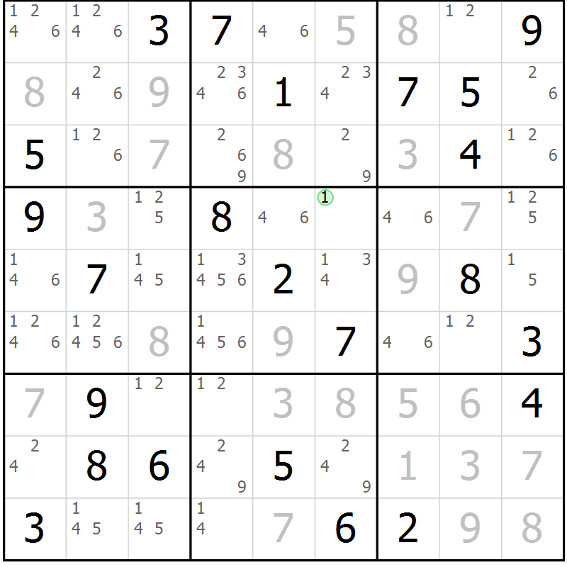 Position des candidats pour la solution de la Gr 73 page 76 du magazine de sudoku Virtuose n° 116