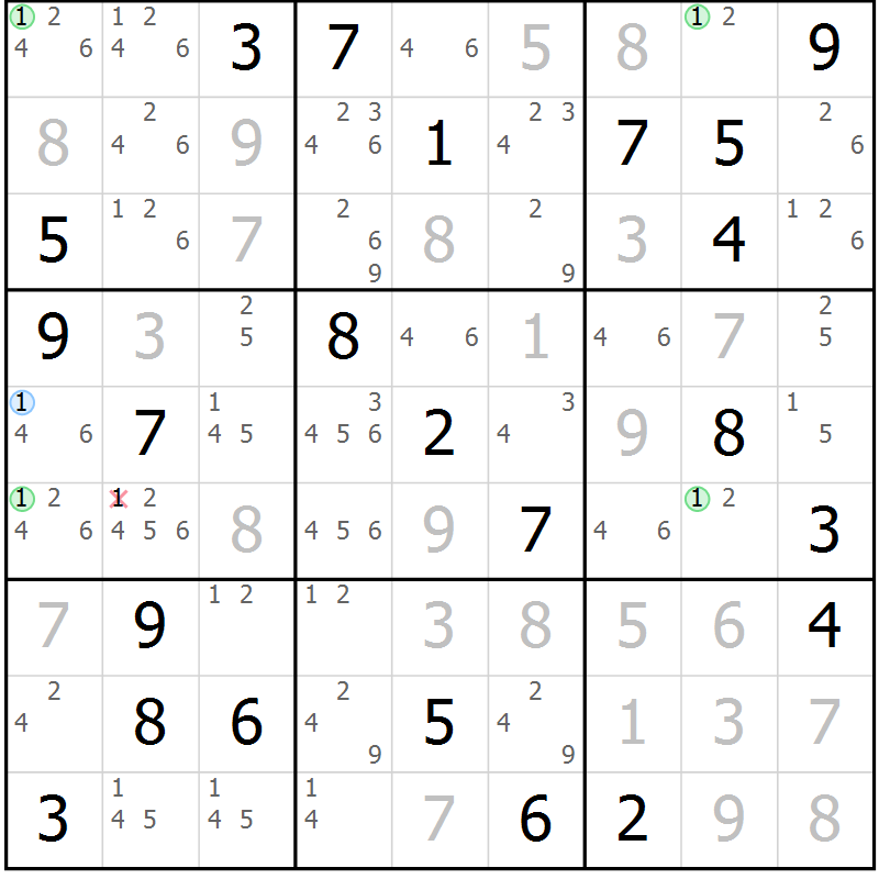 Position des candidats pour la solution de la Gr 73 page 76 du magazine de sudoku Virtuose n° 116